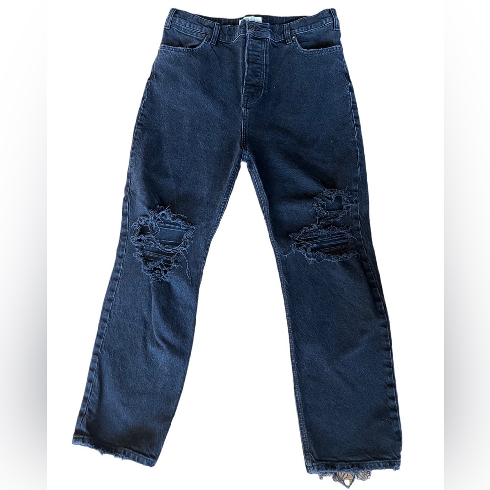 We The Free Free People Black Distressed Button-Fly High Waisted Jeans